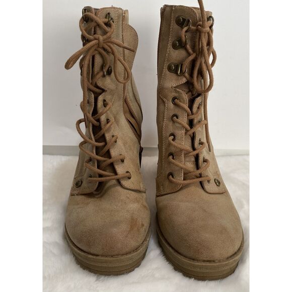 G by Guess Tan/Brown Lace up Zip Combat High Chunk Heel Women's Boots Size 9 - Picture 3 of 10